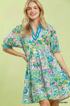 Umgee Mix Botanical Print Puff Sleeve Tiered Dress