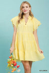 Umgee Tiered Ruffle Sleeve Textured Mini Dress