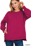 Zenana Fleece Hi-low Boyfriend Sweatshirts with Pockets