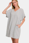 V-Neck Tee Dress with Pockets For Women – Comfortable V-Neck Dress, Casual Chic Tee Dress, Practical Pocketed Dress, Versatile V-Neck Dress, Everyday Casual Dress, Relaxed Fit Dress, Functional Pocket Dress