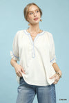 Umgee Textured Split Neck Puff Sleeve Top