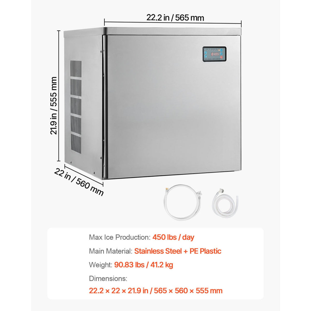 Commercial Ice Maker Machine - Head, 450 Lbs/Day Stainless Steel Ice Machine with Scheduled Ice-Making, Self-Cleaning, Adjustable Thickness, Ideal for Restaurant Bar Cafe Hotel - Head Only