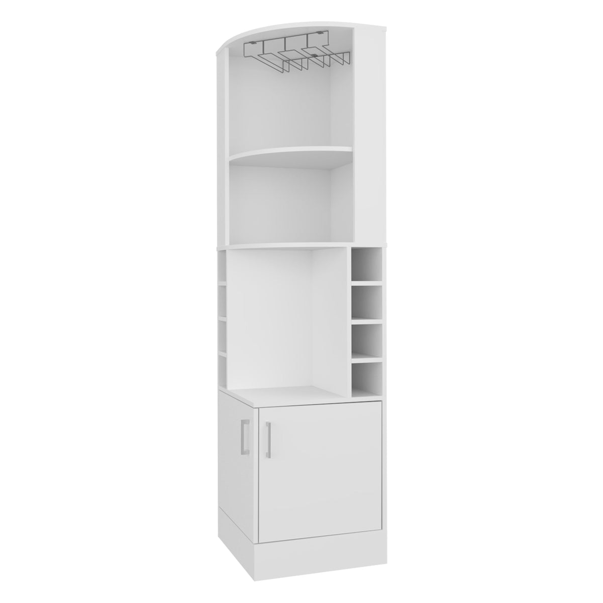 FM FURNITURE Page Corner Bar Cabinet with Wine Storage and Glass Rack. White