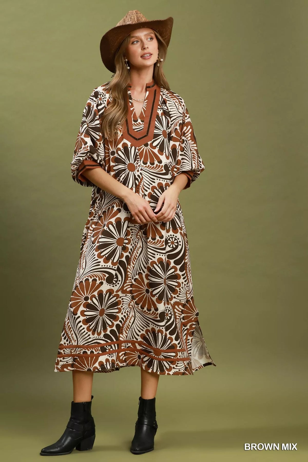 Umgee Abstract Print Midi Dress
