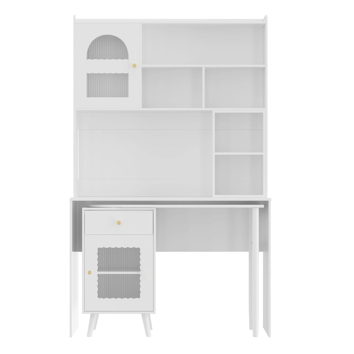 Computer Desk with 90 Degree Rotating Desktop, 43x70 Inch Office Desk with Storage Drawer and Cabinets, Gaming Desk with Shelves, Writing Desk for Study, Work Desk for Home (Old SKU:N733P279101K)