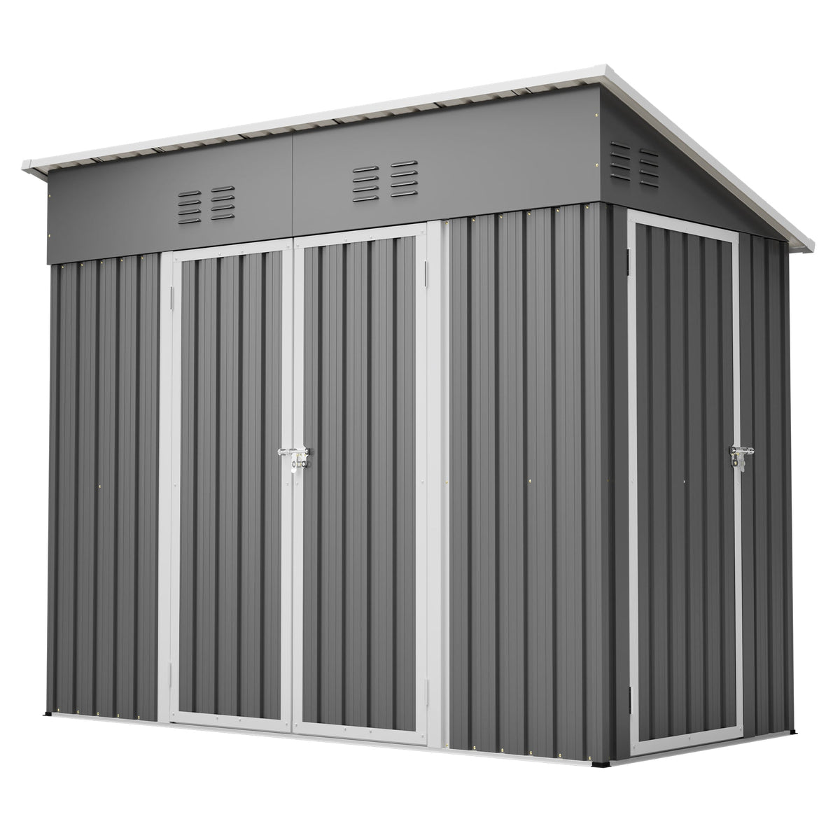 4x8 Slope-Roof Reinforced Storage Shed with Weatherproof Sloping Roof & 4 Air Vents, Heavy-Duty Sturdy Metal Frame, Left/Right Optional Door, Outdoor Tool Shed Warehouse for Garden Storage Pet House