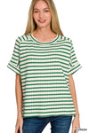 Zenana Stripe Jacquard Round-Meck Tee