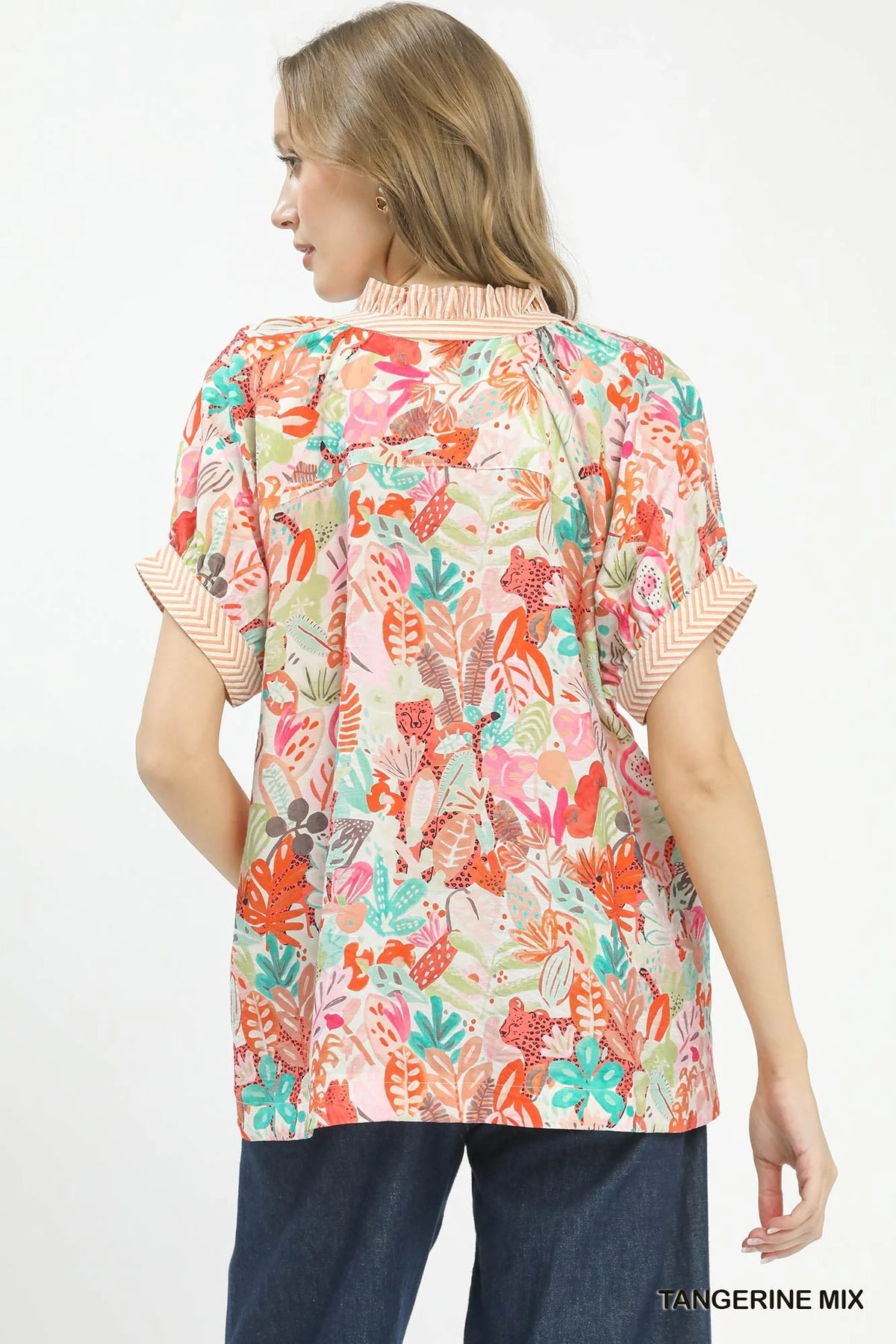 Umgee Mix Boho Printed V-Neck Top
