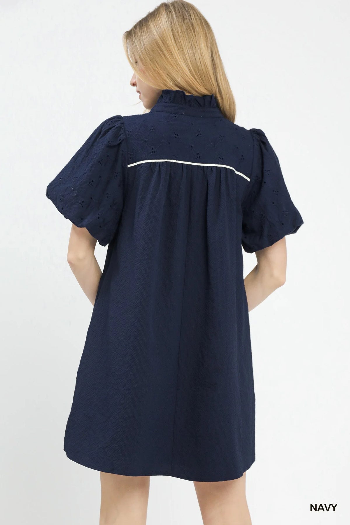 Umgee Puff Sleeve Textured Babydoll Dress