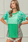 BiBi Leopard and Stripe Color Block Top With Exposed Seam