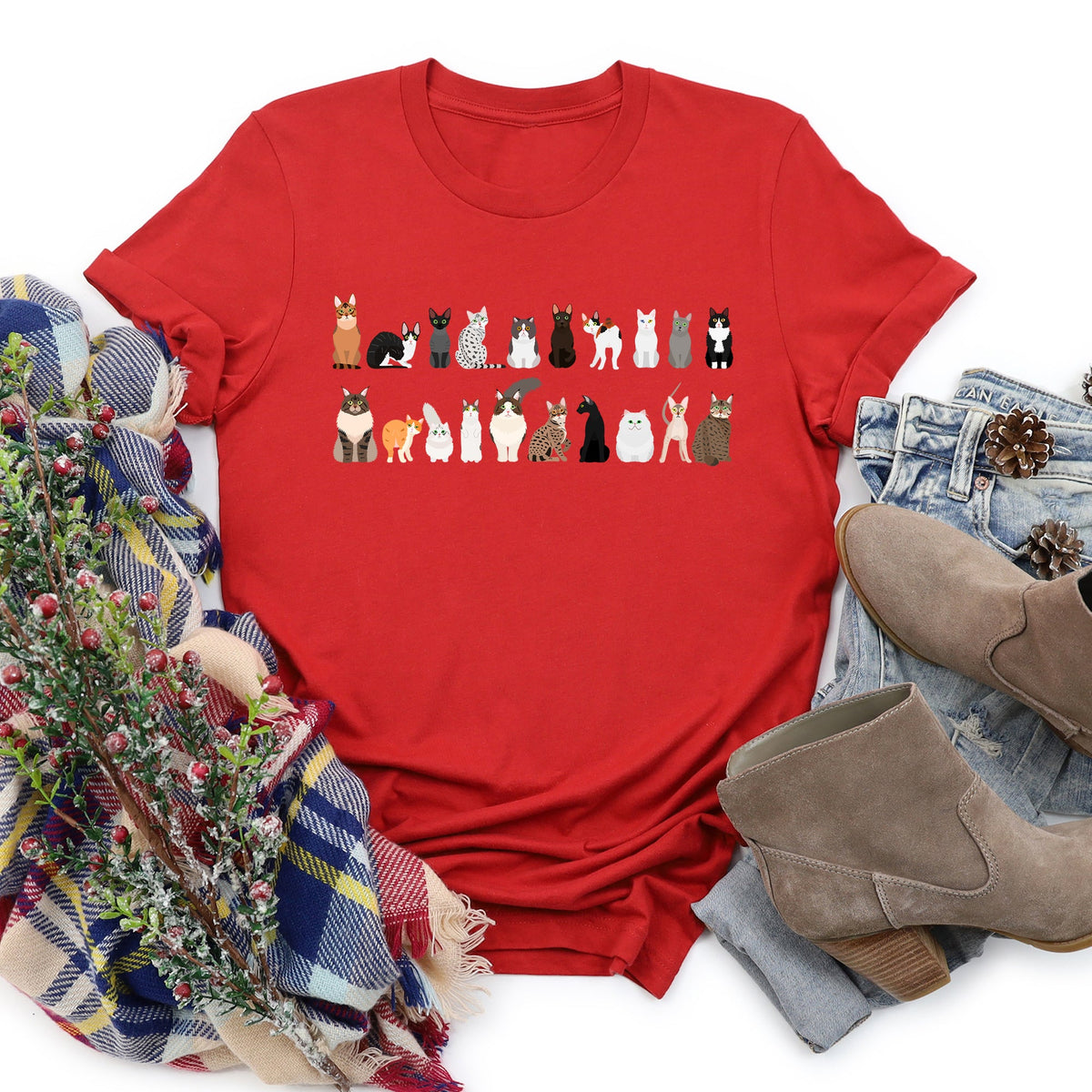 Cat Lovers Illustration Of Cat Breeds And Pet Animals In Bold Graphics Graphic Tee