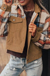 Plaid Corduroy Flap Pockets Button Up Jacket Trendy Outerwear With Classic Flap Pockets For Casual Comfort