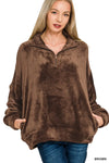 Zenana Faux Fur Half Zip Pocket Pullover