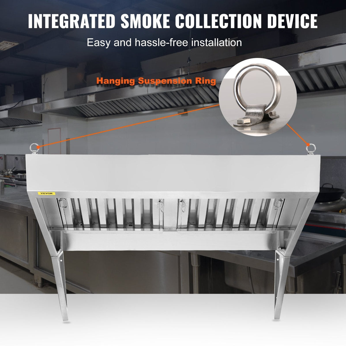 Commercial Exhaust Hood, 5FT Food Truck Hood Exhaust, 201 Stainless Steel Concession Trailer Hood with 2 Detachable U-shaped Grid Oil Filter Mesh, Rust Resistant Vent Hood for Kitchen Restaurant