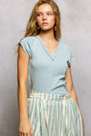 POL V-Neck Short Sleeve Washed T-Shirt with Outseam