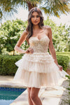 Juliet JT918A Dress Strapless Cocktail Leaf Lace Corset Bodice Ruffle Skirt