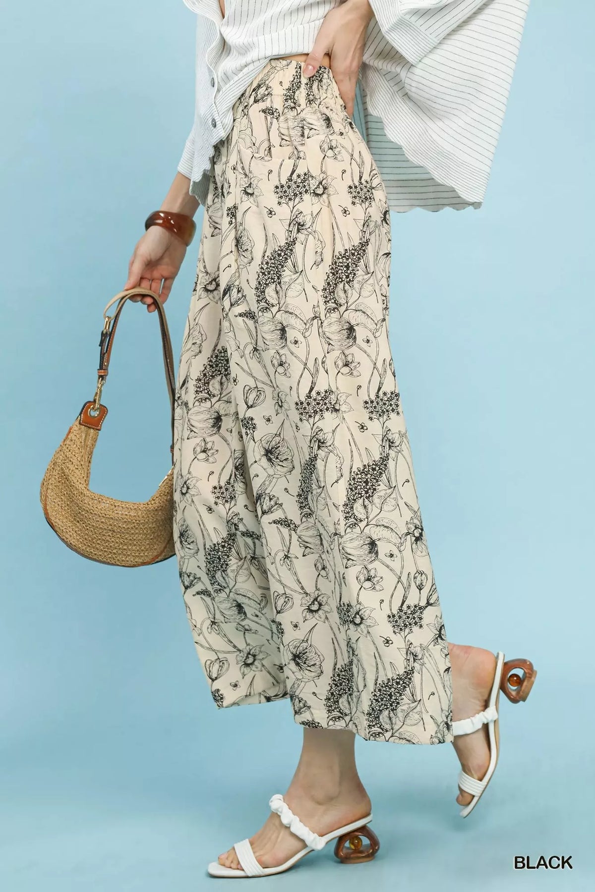 Umgee Two Tone Floral Print Pants