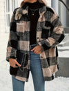 Button Down Collared Neck Plaid Teddy Coat with Pockets