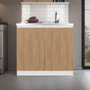 Salento Freestanding Sink, Double Door Cabinet, Two Shelves, White / Natural Oak