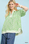 Umgee Geometric Leaf Print Popover Top