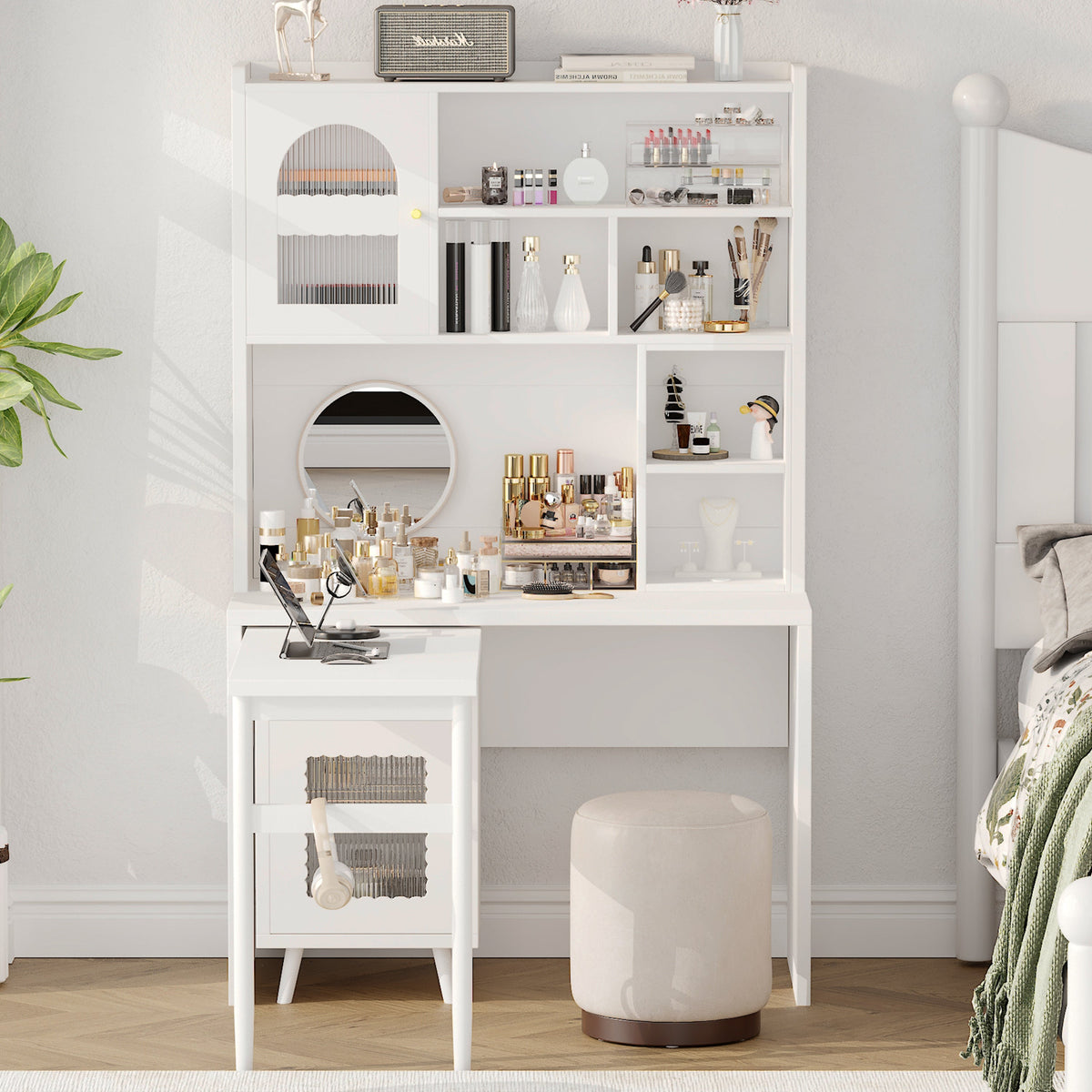 Computer Desk with 90 Degree Rotating Desktop, 43x70 Inch Office Desk with Storage Drawer and Cabinets, Gaming Desk with Shelves, Writing Desk for Study, Work Desk for Home (Old SKU:N733P279101K)