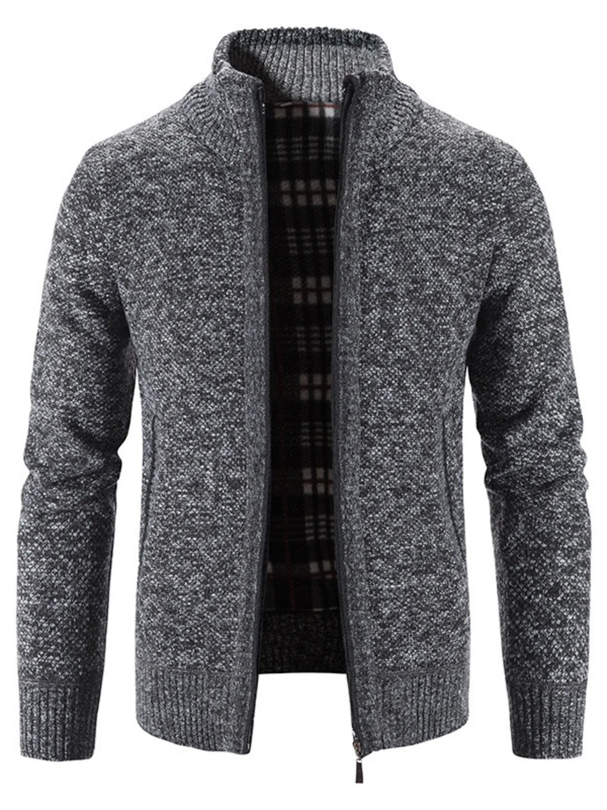 Men's Plus Size Zip-Up Long Sleeve Cardigan