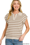 Zenana Viscose Striped Collared Sweater Vest