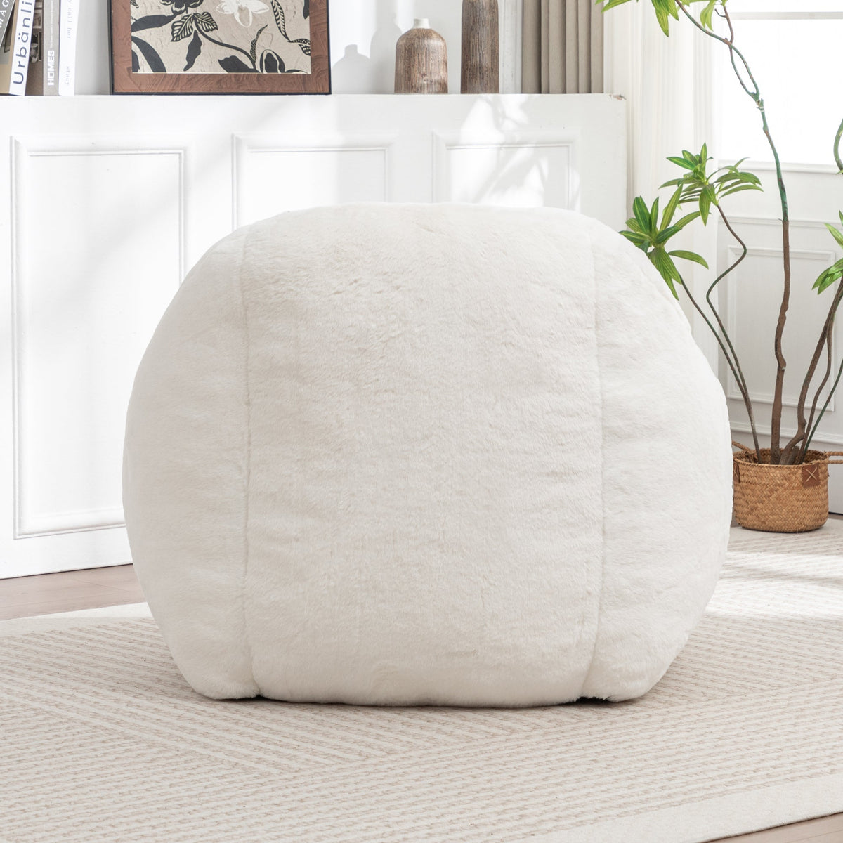 Bean Bag Chair, Comfy Bean Bag Sofa with Back Support, Faux Fur Bean Bag Chair for Adults and Kids, Stuffed Floor Sofa for Living Room, Bedroom, Apartment, White