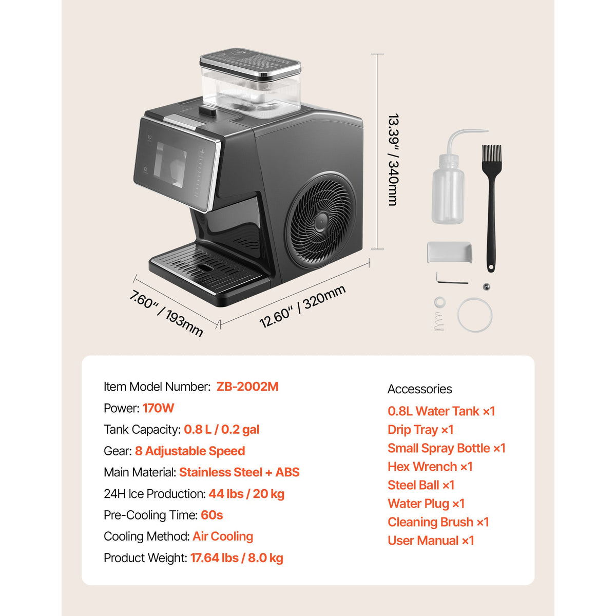 Snowflake Ice Machine, 44LBS/24H Snowflake Ice Maker, Ice-Shaver Machine with Stainless Steel Blade, Electric Snow Cone Maker with 0.2 Gal Tank, 60S Fast Pre-Cooling, for Home & Small Gatherings