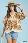 Umgee Mix Printed Puff Sleeve Top with Contrast Trim