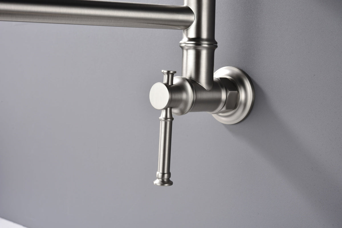 Wall mounted Pot Filler Faucet, Modern Brass Pot Filler Two-Attachment Wall Mount Folding Kitchen Pot Filler Swing Arm