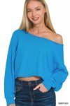Zenana French Terry Boatneck Crop Top