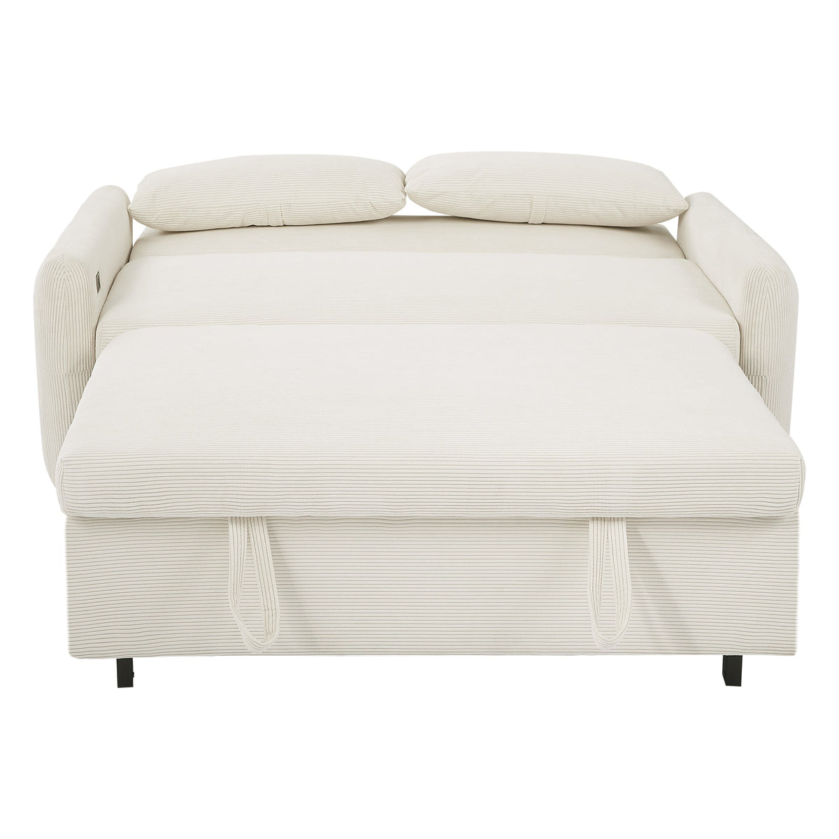 Modern Convertible Pull-out Sofa Bed with USB Ports and Pillows, Beige Corduroy, 57.48 inches