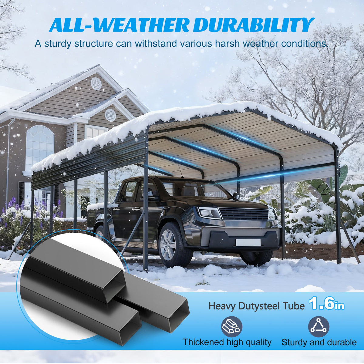 13x20 FT Metal Carport,Garage with Upgraded Triangle Reinforced Frame&4 Poles,Galvanized Steel Hardtop Roof,Heavy-Duty All-Weather Shelter for Car,Truck,Boat,Outdoor Storage