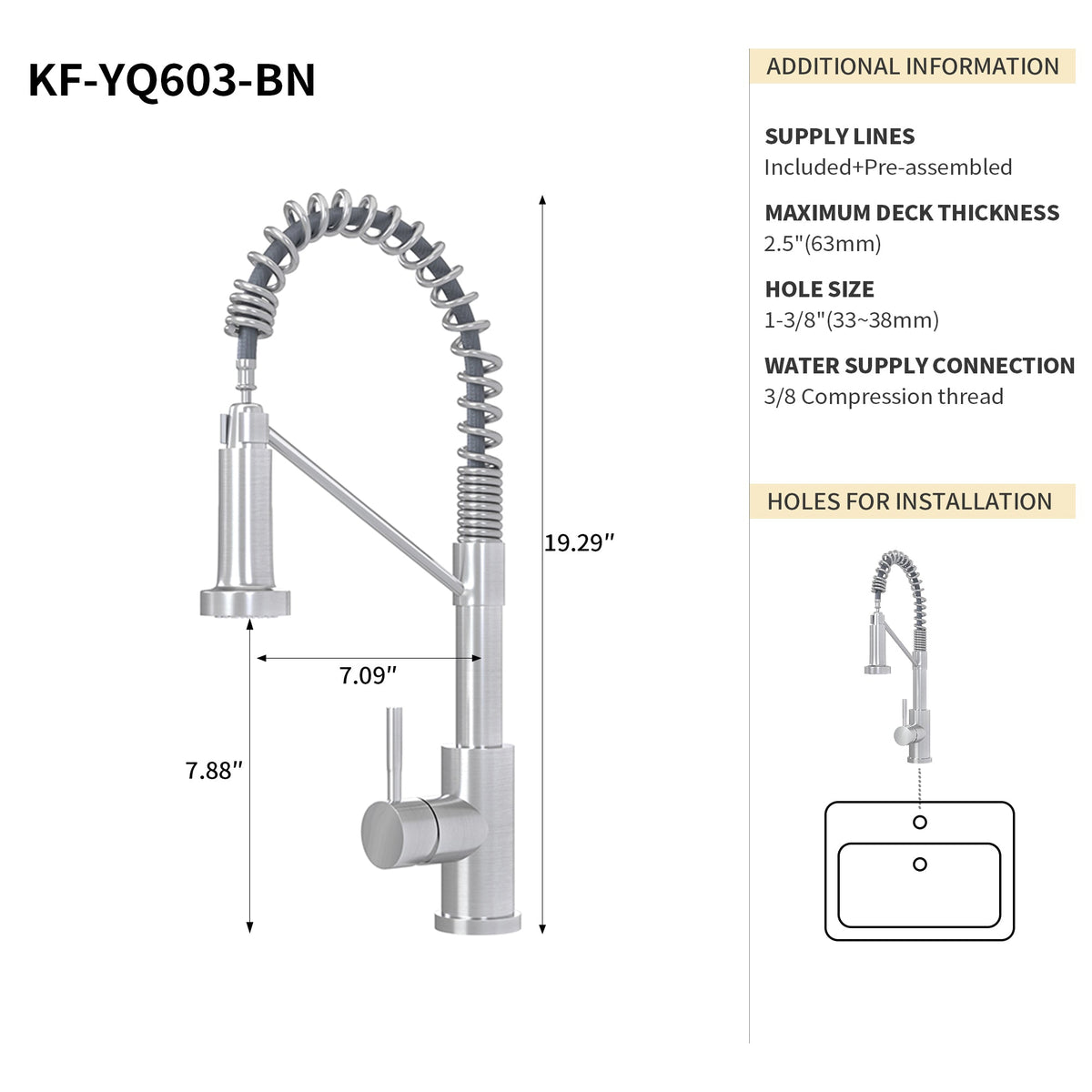 Bothwa Home CUPC Certified 19' Single Handle Kitchen Faucet (Brushed Nickel Finish)