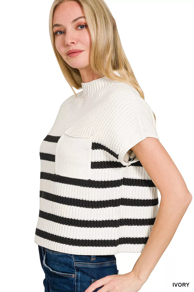 Zenana Short Sleeve Stripe Sweater