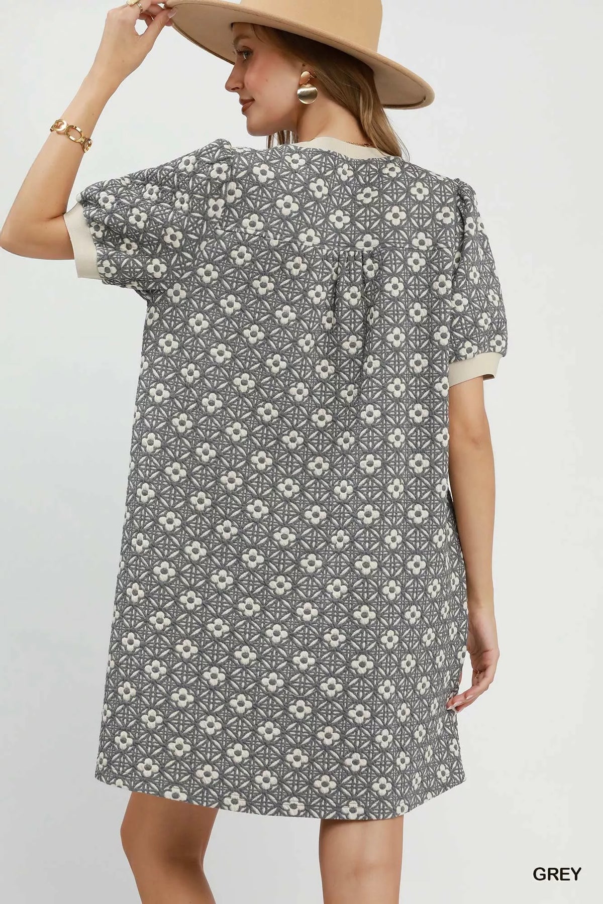 Umgee Floral Textured Puff Sleeve Mini Dress