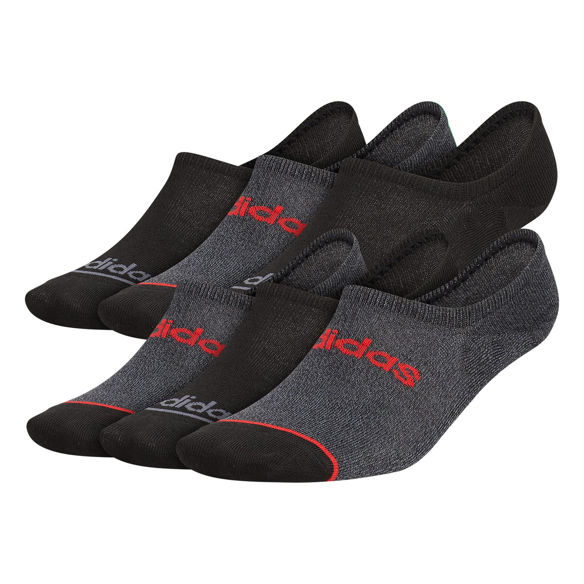 adidas Mens Superlite Linear 3.0 Super No Show Socks (6-Pair) Black/Onix Grey/Vivid Red Large