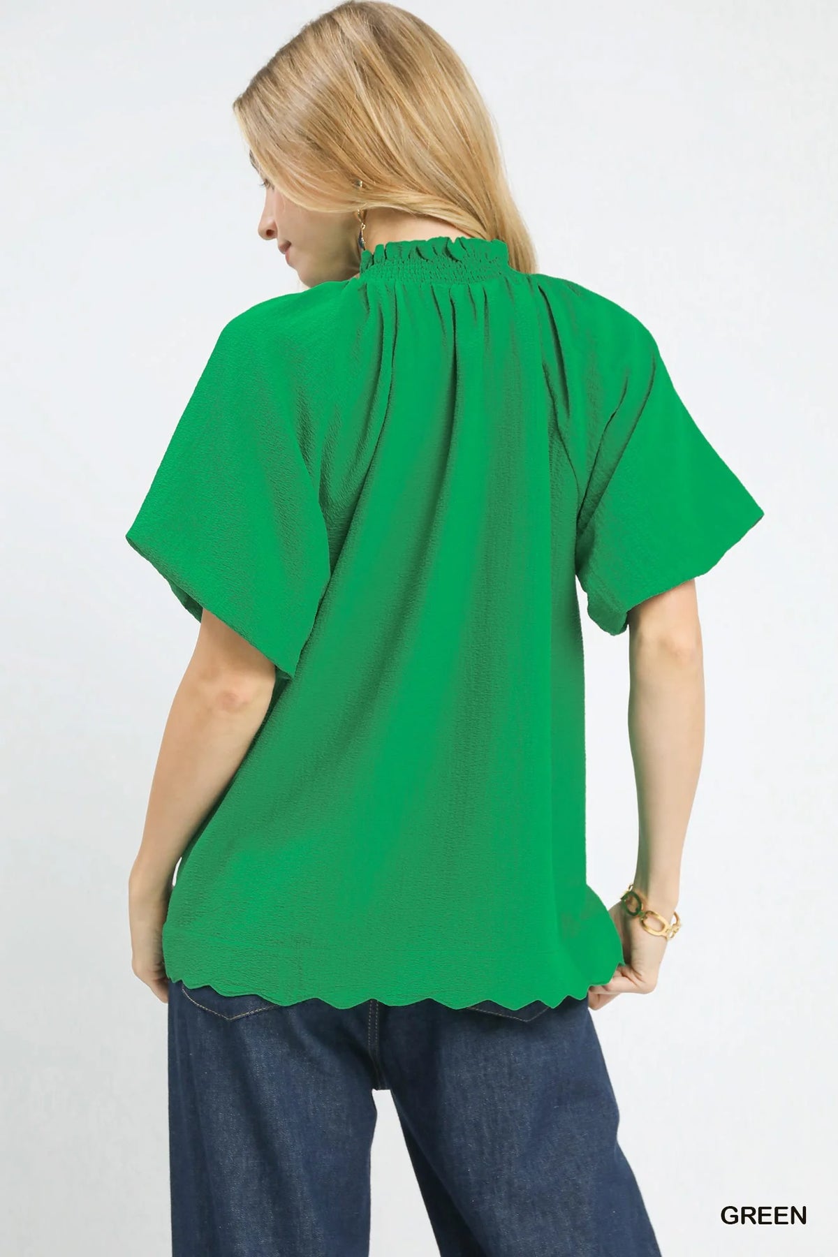 Umgee Scalloped Hem Textured Blouse