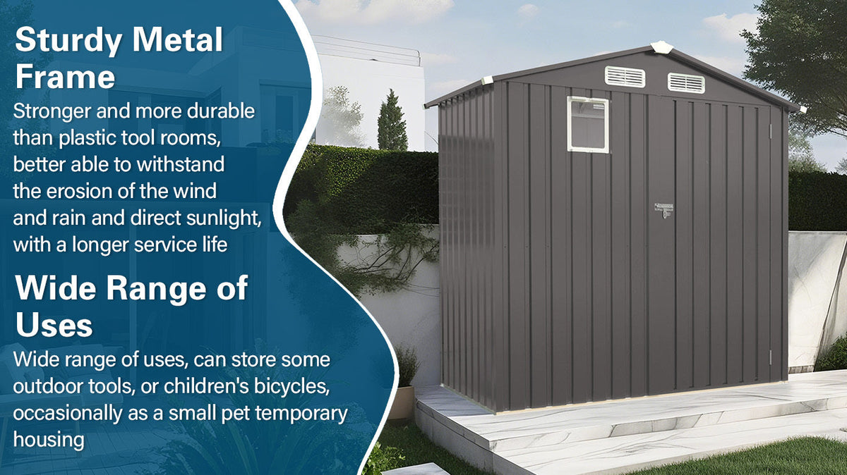 6X3.5FT Compact Metal Outdoor Storage Shed with Peaked Roof and Lockable Door, Gray,
