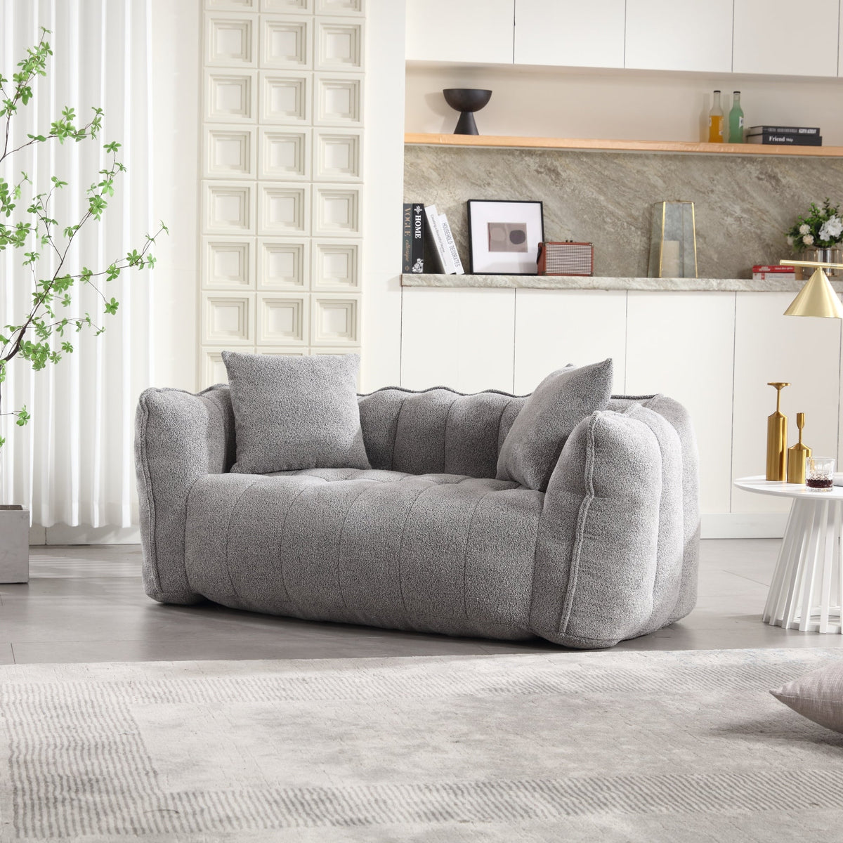 Cozy Beanbag Chair with High Resilience Foam Core for Two - Grey Chenille, 66x35x25 inches