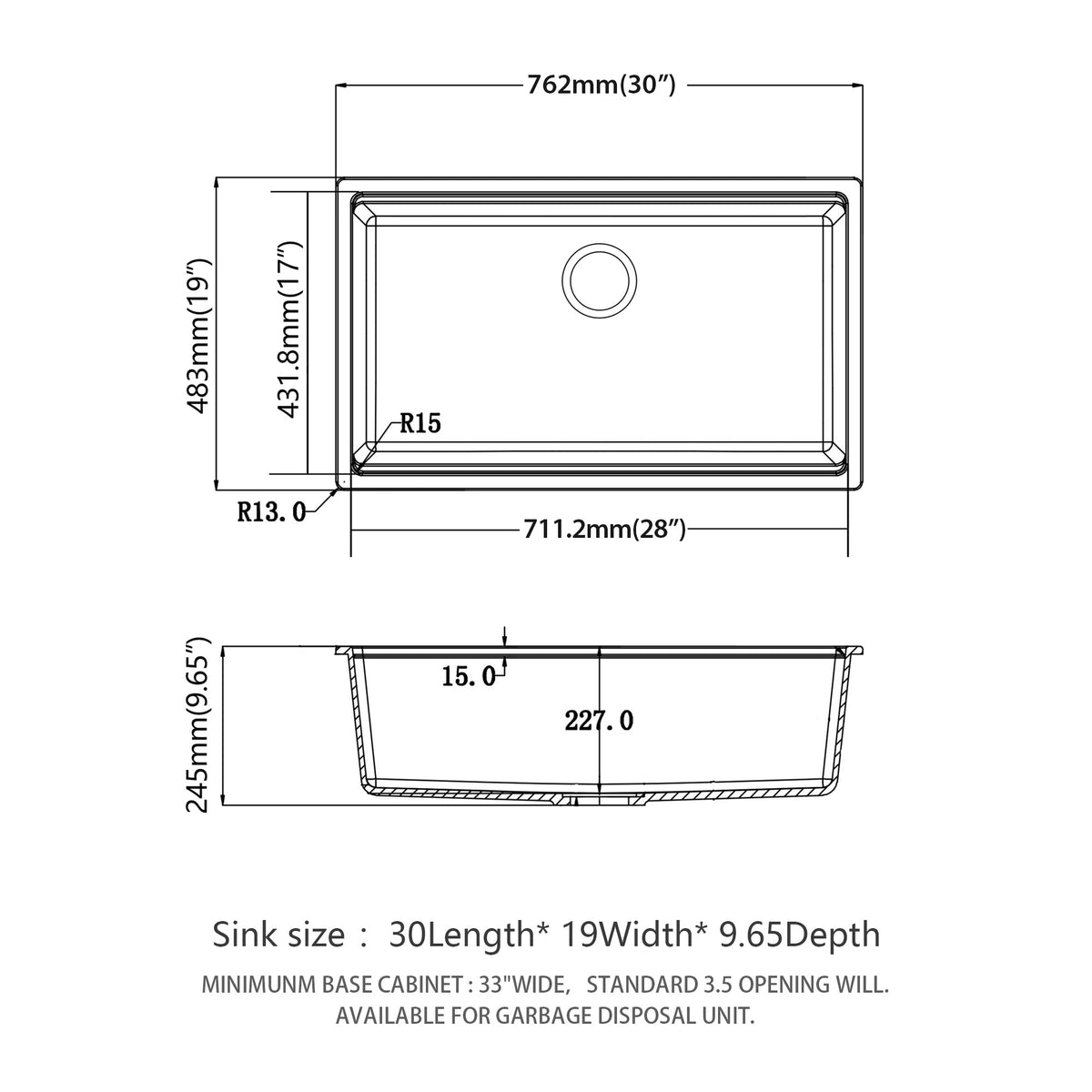 Quartz Kitchen Sink - 30' x 19' Black Granite Composite Workstation Undermount Kitchen Sink