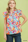 Umgee Smocked Yoke Ruffle Sleeve Floral Blouse