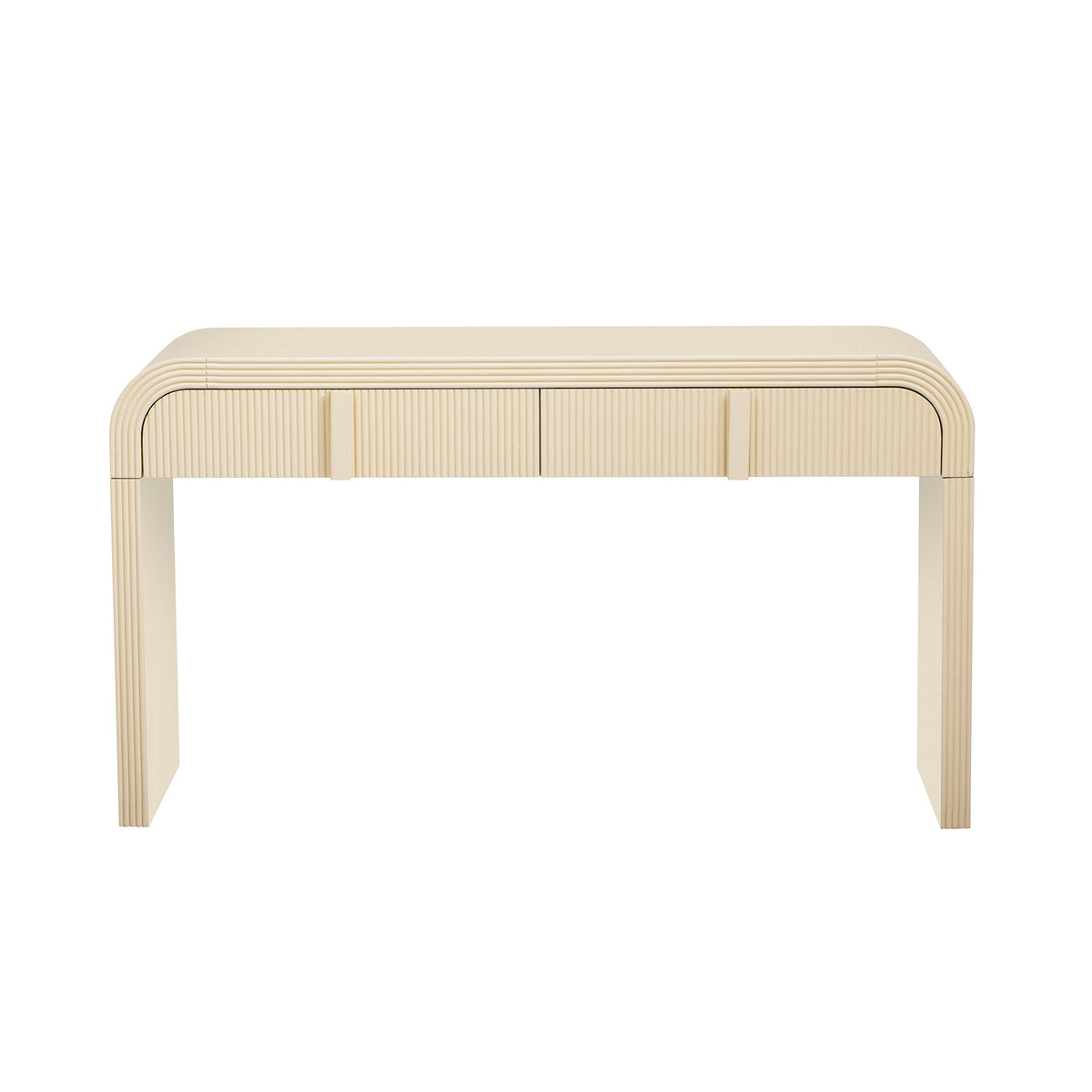 TREXM Modern Console Table with 2 Storage Drawers, Fluted Entryway Table with Rounded Silhouette for Hallway Living Room and Entryway (Apricot Cream)