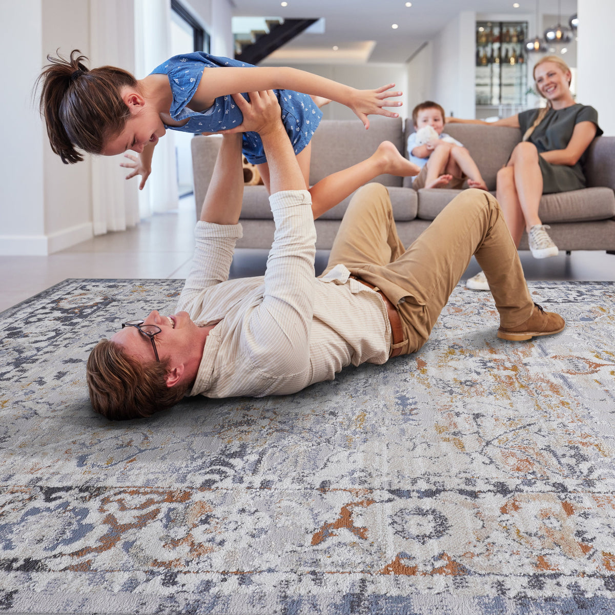 NAAR PAYAS Collection 5X7 Ivory / Grey / Traditional Area Rug
