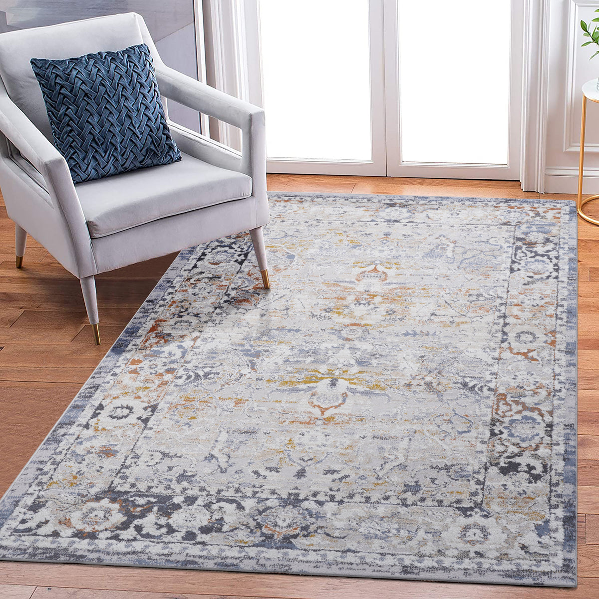 NAAR PAYAS Collection 5X7 Ivory / Grey / Traditional Area Rug