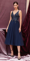 Andrea & Leo A0762s Appliqued Bodice Tea-Length Dress