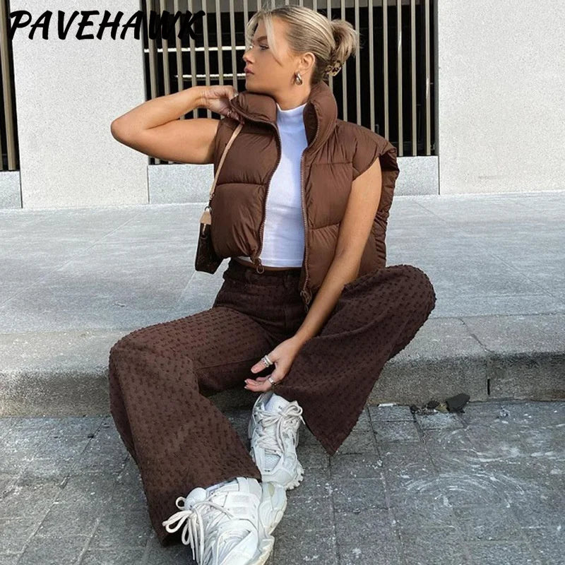 Women Short Cotton Down Vest Sleeveless Warm Stand Up Collar Outerwear Casual Winter Loose Basic Thick Jacket Female Clothes