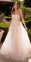 Andrea & Leo A1288 Long A-Line Dress Multicolored Floral Embellishments