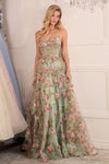 Andrea & Leo A1420 Dress Sage Floral Print Layered A-Line Gown